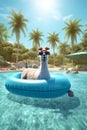 Llama with float and sunglasses