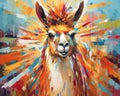 llama form and spirit through an abstract lens. dynamic and expressive llama print by using bold brushstrokes, Cute Lama Royalty Free Stock Photo