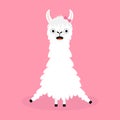 Llama girl alpaca sitting. Cute cartoon funny kawaii smiling character. Childish baby collection. Fluffy hair fur. T-shirt,
