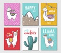 Llama hand drawn vector poster or card set