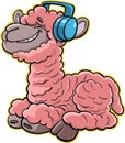 llama is listening to good music on headphones