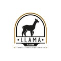 Llama Logo Vintage. With llama, or alpaca icon symbol. Retro, classic, premium, and luxury farm logo design vector