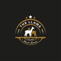 Llama Logo Vintage. With llama, or alpaca icon symbol. Retro, classic, premium, and luxury farm logo design vector