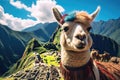 Llama in Machu Picchu, Peru, South America, Lama And Machu Picchu, AI Generated Royalty Free Stock Photo