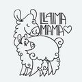 Llama Mama. Cute fluffy alpacas. Funny smiling cozy animals