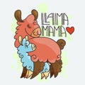 Llama Mama. Cute fluffy alpacas. Funny smiling cozy animals