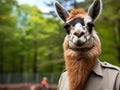 Llama park ranger in nature setting