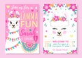 Llama party invitation template with colourful design