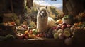 Cornucopia of a llama with the farmers harvest