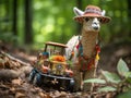 Llama with sombrero pulls mini cart