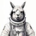 Llama Astronaut: Detailed Monochrome Hyper-realistic Animal Illustration