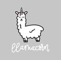 Llama unicorn inspirational poster with llama and stars. Hand dr