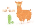 Llama vector quote with doodles. No prob llama motivational and inspirational quote. Simple cool white llama head Royalty Free Stock Photo