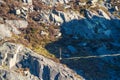 Llanberis, Wales Ã¢â¬â Female Tightrope walker resting in the Dinorwic Slate Quarry