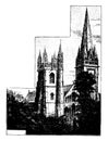 Llandaff Cathedral, the seat of the Anglican Bishop, vintage engraving