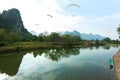 Landcape of muontain in vangvien Laos and Powered Parachute