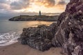 The Llanddwyn island lighthouse, Goleudy Twr Bach at Ynys Llanddwyn on Anglesey, North Wales Royalty Free Stock Photo