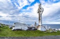 Llandudno , Wales, UK - April 22 2018 : Dramatic graves standing at St Tudno`s church and cemetery on the Great Orme at