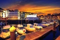 Llanes marina port sunset in Asturias Spain