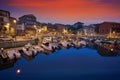 Llanes marina port sunset in Asturias Spain