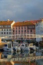 Harbor of Llanes reflections and pedestrian bridge