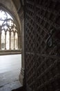 Lleida, Spain, May 1, 2020 - medieval wooden gates of La Seu Vella cathedral