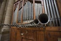 Lleida, Spain, May 1, 2020 - pipes of medieval organ in La Seu Vella cathedral