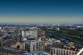 Air View of the evening city of Lleida, Spain