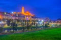 LLEIDA, SPAIN, SEPTEMBER 30, 2017: Sunset view over La Seu Vella cathedral erected over Lleida town in Spain