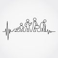 Lline of the pulse with man lifecycle from birth to old age in silhouettes. Royalty Free Stock Photo