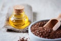 Llinseed oil and flax seed Royalty Free Stock Photo