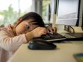 Llittle girl sitting with computer, this immage can use for education