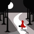 Little red riding hood in dark forest. vector illustration Royalty Free Stock Photo