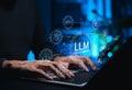 LLM Large Language Model and AI technology concept. Man using laptop with LLM interface icons, artificial intelligence, deep Royalty Free Stock Photo