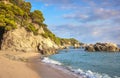 Lloret de Mar beach. Costa brava seascape. Cala sa Boadella playa. Spanish sea coast. Mediterranean bay in Spain. Sandy beach on Royalty Free Stock Photo