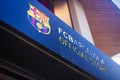Lloret de Mar, Costa Brava, Spain - august 29, 2018: Football Club Barcelona official store. Signboard on the building