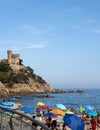 Lloret de Mar, Spain - August 23, 2023: Castel d\'en Platja - beautiful castle and city beach i