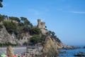 Lloret de Mar, Spain - August 23, 2023: Castel d\'en Platja - beautiful castle and city beach i