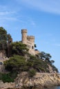 Lloret de Mar, Spain - August 23, 2023: Castel d\'en Platja - beautiful castle and city beach i