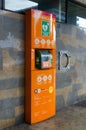 Street defibrillator at bus station in Lloret de Mar, Spain