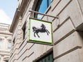 Lloyds Bank black horse logo sign board. London, UK.