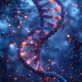 lluminated DNA Strand in Dark Blue Space. Royalty Free Stock Photo