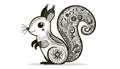 llustrated black and white squirrel with intricate decor Royalty Free Stock Photo
