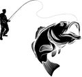 vector illustratio of silhouette Fisherman catching fish