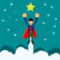 llustration of businessman flying to earn stars in flat style.