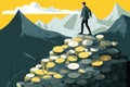 llustration of a businessman on a mountain of money. success concept. Generative AI