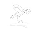 Llustration. Continuous line ink drawing. Sport woman engaged in yoga on white background.