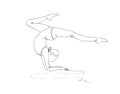 Llustration. Continuous line ink drawing. Sport woman engaged in yoga on white background.