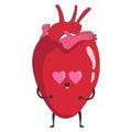 llustration of a cute anatomical heart with a face and loving eyes. Valentine\'s day concept character in love