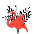 llustration of a flamingo. illustration of a flamingo. flamingo with flowers, vector illustration